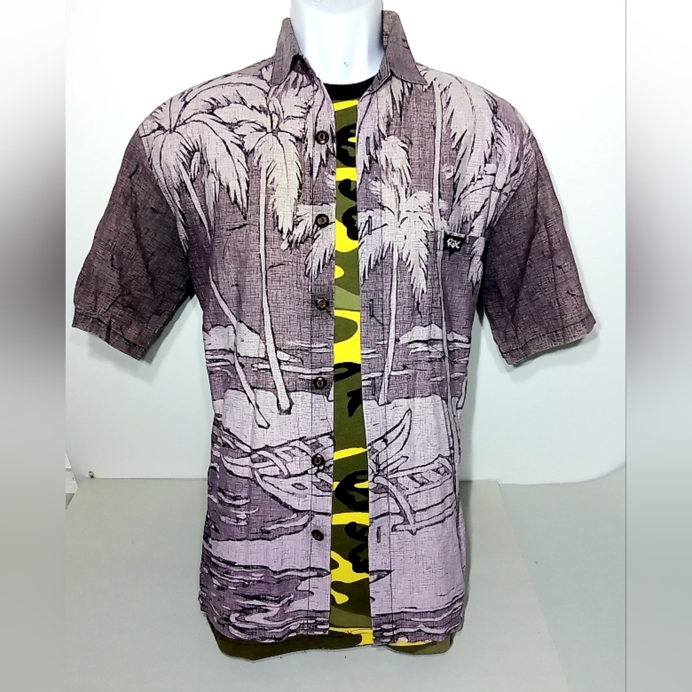 MEN'S MEDIUM RIX HAWAIIAN SHIRT AND CAMOUFAGE TEE SHIRT